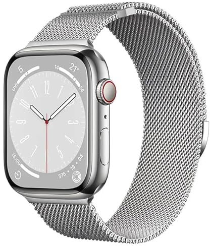 XoTek Milanaise Armband für Apple Watch 1 2 3 4 5 6 7 8 9 Ultra & Ultra 2 Milanese Edelstahl 38/40/41&42/44/45/49mm (42mm | 44mm | 45mm | 49mm, Silber)