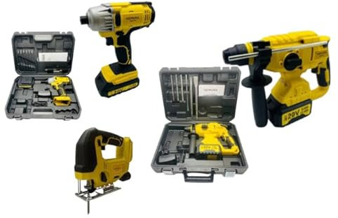 Nemura Pack 3 outils Visseuse à chocs, Marteau Perforateur, Scie Sauteuse 20V + 2 batteries + Chargeur - Softgrip - Marque française spécialisée dans les outils de jardinage et de bricolage