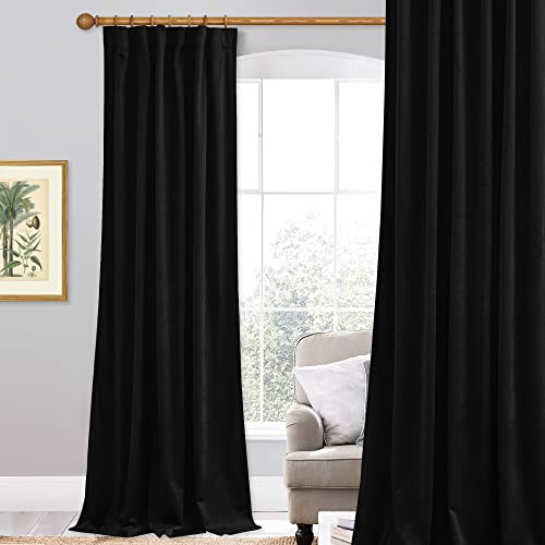 StangH Weiche Schwarze Samt-Verdunkelungsvorhänge (Bühne/Schiebetür), 304,8 cm lang, thermoisoliert, Rückschlaufen, Luxus-Heimdeko für Bad/Kinderzimmer, 157,5 B x 304,8 cm L