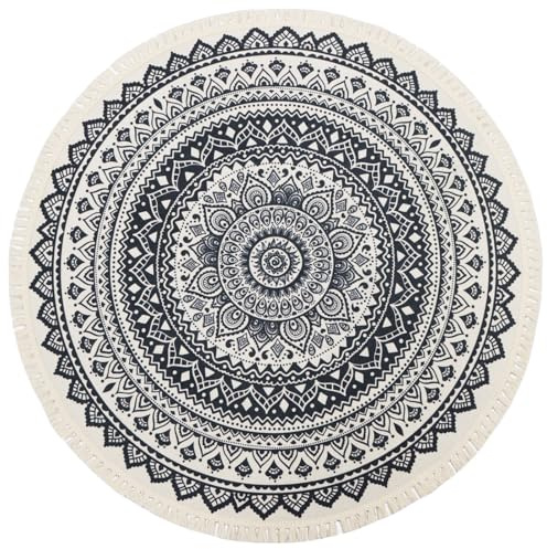 Runder Teppich mit Quasten, 80 cm, maschinenwaschbar, Boho-Teppich, bedruckter Kreisteppich, für Innenbereich, Bodenmatte für Schlafzimmer, Wohnzimmer, Küche, Flur, Eingang, 3080