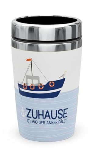 Thermobecher Isolierbecher Thermo Kaffeebecher To Go 240ml Thema Küste (Zuhause ist wo der Anker fällt)