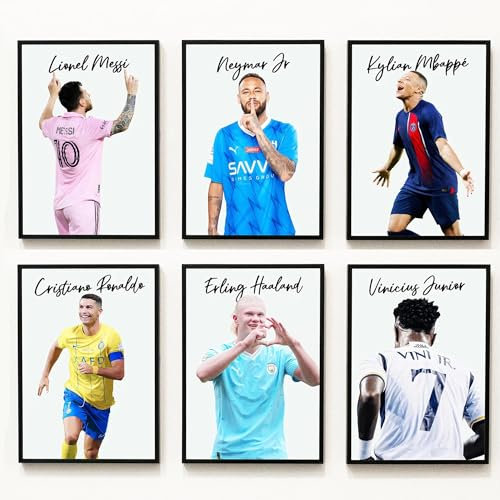 Poster Messi Neymar Mbappe Ronaldo Vinicius Haaland, A3, 29,7 x 42 cm, 6 Stück