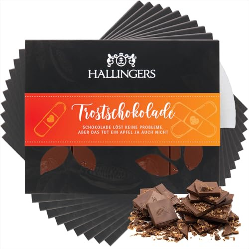 Hallingers Genuss Manufaktur Schokolade Geschenk - Tafel Edelkakao handgeschöpft ohne Alkohol edler Karton 10x Trostschokolade Pur, Geschenkidee für Frauen Männer