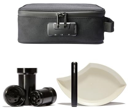 URBAN LEAF Reise- und Aufbewahrungsetui für Zubehör | geruchsdichte und abschließbare Tasche mit Zahlenschloss und Aktivkohlefutter (Traveller, schwarz)