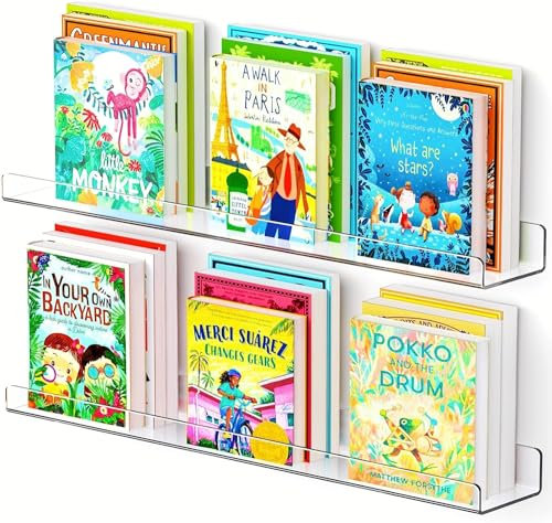 TJ.MOREE Wand-Bücherregal aus Acryl 61 cm, schwebende Bücherregale aus Acryl für Kinder, transparentes Acryl-Bücherregal für die Wand, schwebende Bücherregal aus Acryl, Wandmontage, 2 Stück