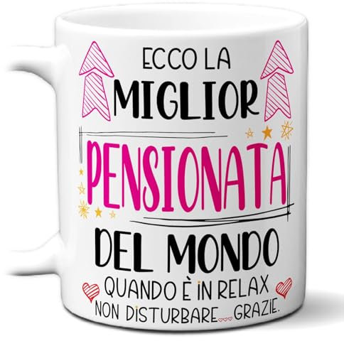 STAMPATEK Tazza Regalo Pensionata dell'anno, Idea Regalo donna pensione nonno pensionato, compleanno uomo, Tazza Miglior Pensionato del Mondo in Relax - MUG179