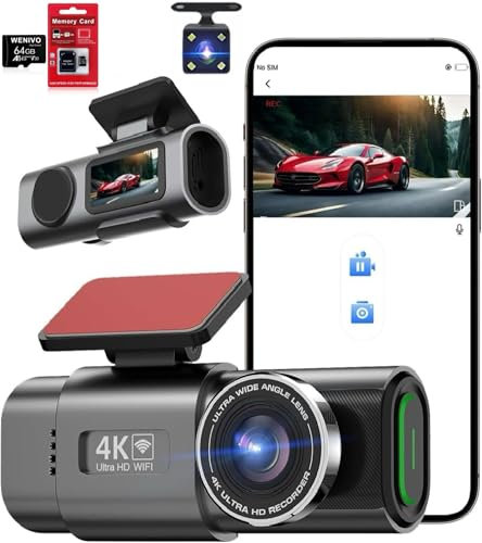 4K Front Rear Dashcam for Car Van Security Parking Mini Dash Camera Video DVR Recorder Blackbox Wi-Fi APP GPS Tracker IPS Screen Night Vision G-Sensor 170 Wide Angle WDR 24h Parking Monitor Kit