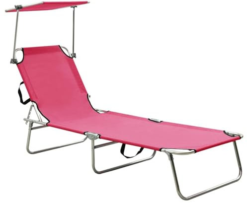 LAPOOH Klappbare Sonnenliege mit Dach Stahl Magento Rosa, Gartenliege, Liegestuhl, Sonnenstuhl, Sonneninsel Outdoor, Liegen, Gartenmöbel, Bäderliege, Relaxliege - 310327