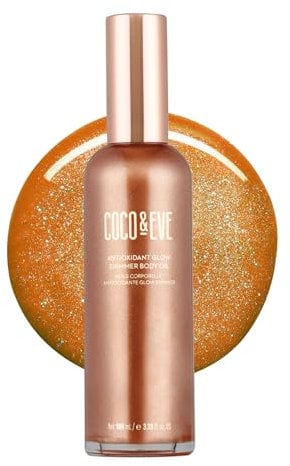 Coco & Eve Antioxidant Glow Shimmer Pflegeöl – Leichter Skin Illuminator mit natürlichem Glitzer, Antioxidantien für schimmernden, feuchtigkeitsspendenden und gesunden Glanz (100 ml)