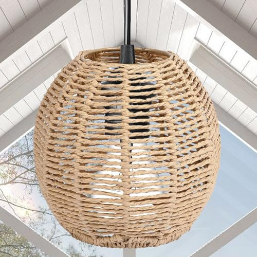 MEGYAD Abat-jour bohème en rotin tressé 15 x 14 cm, convient pour modèle E27, atmosphère chaleureuse, robuste et durable, bricolage créatif, kaki