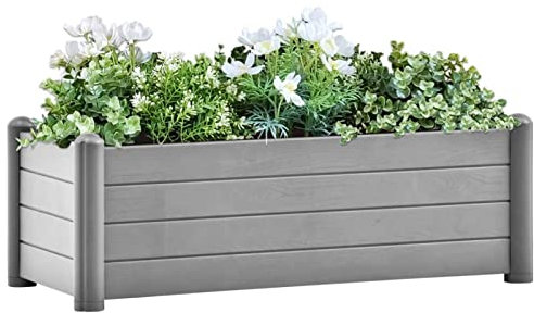 Homgoday Lit surélevé de jardin en PP gris pierre 100 x 43 x 35 cm, ameublement, jardinière pour jardin, jardinière extérieure, jardinière balcon
