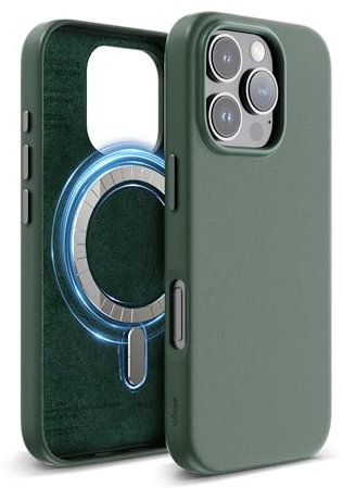 elago Magnetic Leather Case Compatible with iPhone 16 Pro Case, Compatible with All MagSafe Accessories, 6.3 inch - Built-in Magnets, Vegan Leather, Shockproof, Water-Resistant (Midnight Green)