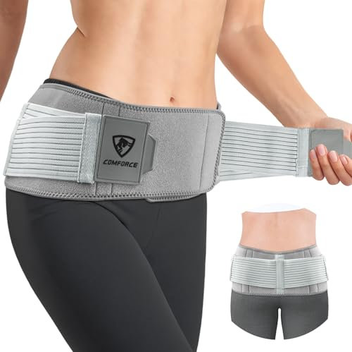 COMFORCE Sacroiliac SI Gelenk-Hüftgurt mit Eisbeutel, doppelt verstellbar und Kompression, Trochanter, Hüftstütze für Damen und Herren, bei Ischiasschmerzen, Becken, Taille, Lendenwirbelentlastung