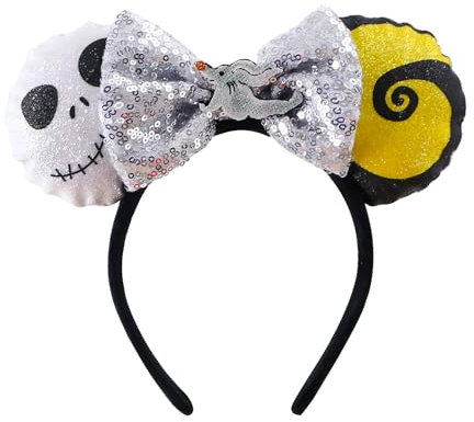 KARETT Sequins Mouse Ears Headband With Glitter Bow Cosplay Costumes Princess Party Decorations For Girls Women, Sparkling Silver, One Size