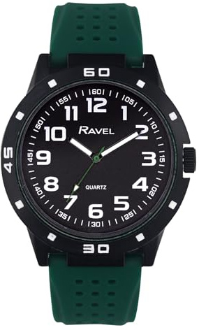 Ravel - Sportuhr für Herren mit schwarzem Gehäuse und farblich abgestimmter Lünette auf sportlichem Silikonarmband - Analoges Quarzwerk - RS004