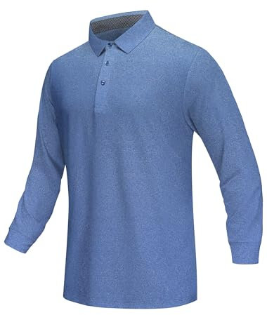 ANGEL CITIZ Long Sleeve Golf Polo Shirts for Men Workwear T Shirts Breathable Quick Dry Work Polo T-Shirts Blue XXL