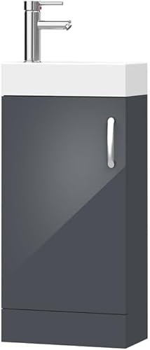 BELOFAY Vanity Unit With Basin, 400mm Floor Standing Bathroom Vanity - Laquered Cloakroom With 1 Tap Hole and Soft Close Hinges (New York Grey)