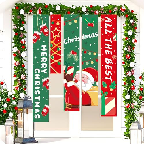 Décoration de porte de Noël, décoration de porte joyeuse, bannière de Noël, rouge et vert, bannière de Père Noël pour l'intérieur et l'extérieur, maison, véranda, mur, cour
