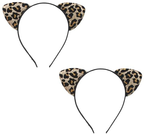2 Pièces Serre-Têtes en Imprimé Léopard, Bandeau Oreilles de Léopard pour Cosplay Halloween Carnaval Accessoire de Déguisement Serre-Tête Oreilles de Léopard pour Fête et Costume