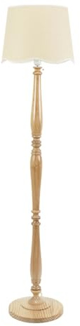 ValueLights | Natural Wood Candlestick Floor Lamp with White Trim Scallop Shade Living Room Lounge Light | Floor Lamps, Home Décor & Improvement Essential | Included LED Bulb