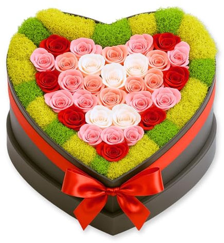 Lot de 30 roses préservées dans une boîte en forme de cœur, petits bourgeons durables pour femme, bouquet de roses éternelles pour la fête des mères, anniversaire de petite amie