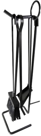 Crisalide® Set Attrezzi Camino in Ferro Battuto, 4 Pezzi - Elegante e Robusto, Strumenti per Caminetti, Pulizia Caminetti (50 CM Curvo)