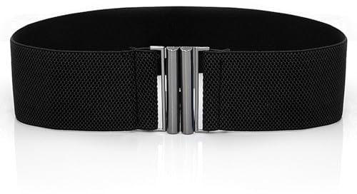 Breiter elastischer Gürtel, Schwarzer breiter Gürtel, Stretcht Gürtel für Frauen, Retro Damen Taille Gürtel, Damen Kleid elastischer Gürtel, Taillenband verstellbar mit flach für Jeans, Hosen, Kleider