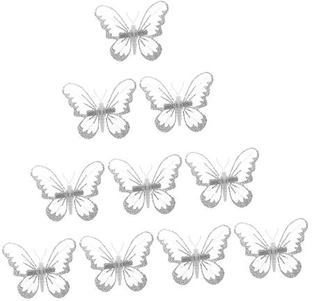 PRETYZOOM 2 Set Decorazione Natalizia Stella di Natale Ghirlanda di Natale Arredamento Clip Farfalla Decorazioni Natalizie Luci A LED Piante Finte Orpello Glitter Garza Bianca 10 Pezzi * 2