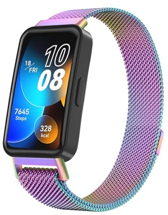 Metal Strap Compatible for Huawei Band 8 /Huawei Band 9 Strap Replacement Women Men, Adjustable Stainless Steel Mesh Loop Wristband for Band 8/9 Smart Fitness Tracker (Multi-Color)