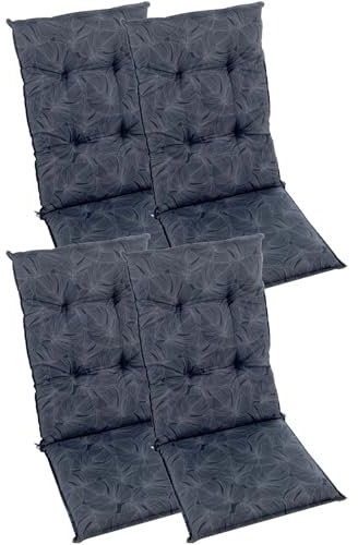 BURI 4X Gartenstuhlauflagen Hochlehner 115x50cm I extra 8cm Dicke Komfort Sitzauflagen I Made in Europe I Stuhlauflagen für Hochlehner Gartenstuhl I Polster für Gartenmöbel I Anthrazit