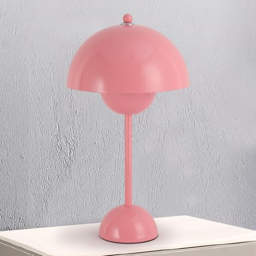 Alpinaluz Lampe de table rétro en acier - Design scandinave avec double dôme semi-sphérique, lumière indirecte, culot E27, pour table de chevet, bureau ou salon moderne (rose)