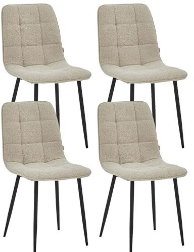 Colenis Chaises de Salle à Manger Ela, Lot de 4, Beige, Bouclé, Chaise de Cuisine, Pieds en métal Stable, Chaise Chambre à Coucher, Chaise Salon