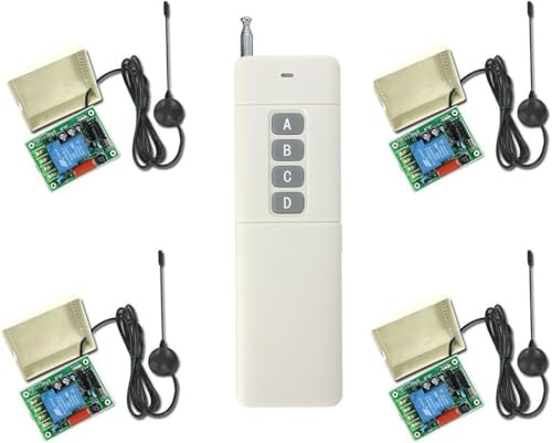 Telecomando a 4 canali AC, 230 VAC, trasmettitore a 4 tasti e 4 ricevitori con antenna per pompa luce motore 433 MHz, interruttore radio con trasmettitore