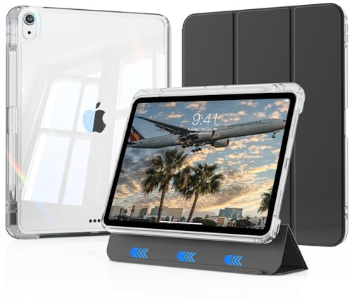 ZOPSGYU iPad Air 11 Zoll Hülle M3/M2 (2025/2024), iPad Air 5. / 4. Generation (2022/2020) mit Stifthalter, 2-in-1 abnehmbare Abdeckung mit harter PC-Rückseite und weichem TPU-Rahmen, Schwarz