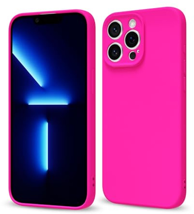 Svaove for iPhone 13 Pro Max Phone Case Liquid Silicone, Thin Ultra Slim Minimalist Phone Cover, Girly Cute Plain Bright Solid Color Matte Soft Rubber Jelly Gel Plastic TPU Bumper, Neon Hot Pink