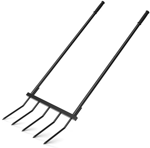 Powerber Broadfork Garden Tool Heavy Duty, 5 Tines Broad Fork for Gardening, U-Shaped Garden Fork for Loosening Soil, 20 in. Wide Broadforks for Gardening, 55 in. Heigh