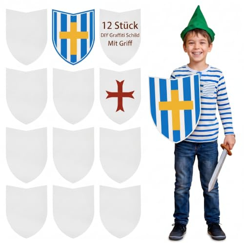 Housoutil 12Er Set Graffiti Schild Mit Griff Kinder Ritterschild Zum Bemalen Diy Spielzeug Für Kinderparty Und Kreatives Basteln