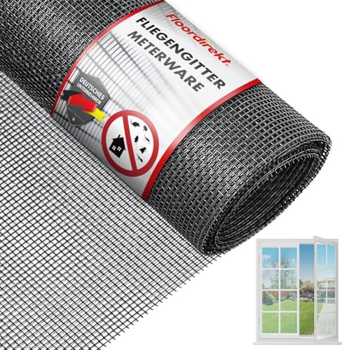 Floordirekt Fliegengitter Meterware, Fiberglas-Fliegengitter Gewebe,120 cm x 3 m, Insektenschutz Fenster Mesh, Schutz gegen Mücken, UV-beständig für Fenster und Türen (Schwarz)