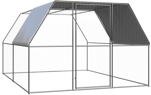 Gecheer Stall für Hühner, 3x4x2 m verzinkter Stahl, Wasser- und UV-beständiges Dach, verschließbare Tür, für Hühner Enten und Kleintiere, Freigehege