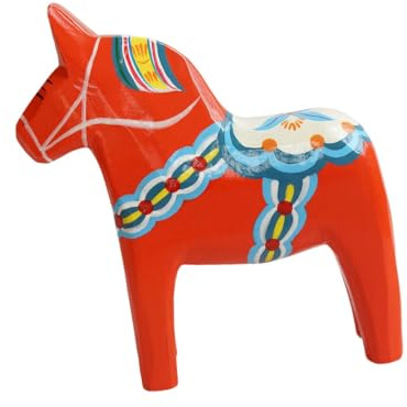 KESOTO Holzpferd Schwedische Pferdefigur, 15 cm, handbemalte Pferdefigur, traditioneller Glücksbringer für Zuhause und Büro, Tierfigur als Dekoration für Wohnzimmer, Schlafzimmer, Bücherregale, Rot