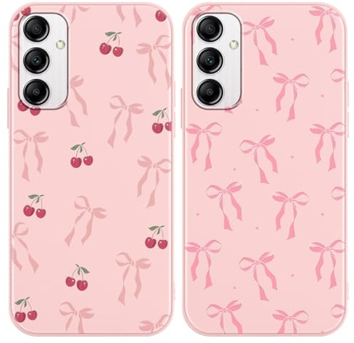 Yirlbey 2 Stück Handyhülle für Samsung Galaxy A14 5G Hülle 6,8, Aesthetic Muster Schleifen Kirsche Motiv Design Weiche TPU Ultra Dünn Bunt Silikon Schutzhülle Kratzfeste Stoßfest Case für Mädchen
