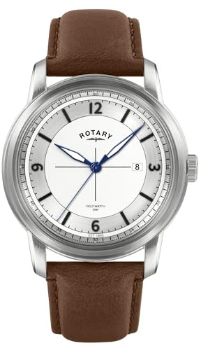 Rotary Men's Heritage Field Stainless Steel Brown Leather Strap Watch