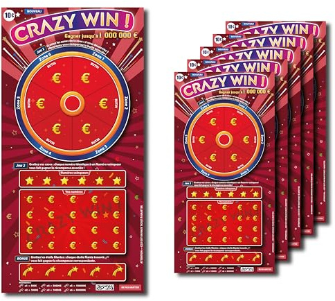 CLEARMASTER 5 Faux Tickets à Gratter Crazy Win - Faux Gain de 1 000 000€ - Blague - canular - Prank - Farces et attrapes