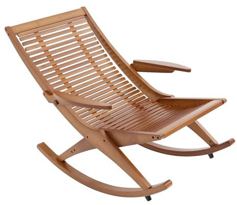 RUETERY Schaukelstuhl Outdoor, Schaukelstuhl Bambus 150kg Tragkraft, Klassischer Schaukelsessel aus Naturmaterial, Wellness Liege für Wohnzimmer, Balkon Garten, 92x75cm