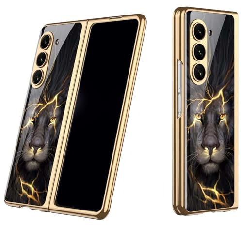 Wigento Für Samsung Galaxy Z Fold7 5G Galvanisieren Glas Cover Handy Tasche Hülle Löwe