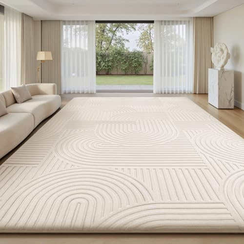 Treeboy Teppich Wohnzimmer Creme 140x200 Klein Schlafzimmer Carpet Rugs | Kurzflor Flauschig Waschbar Antirutsch Rug Modern Kinder Teppiche Gegend 3D Geometrisch für Kinderzimmer Mädchen Jugendzimmer