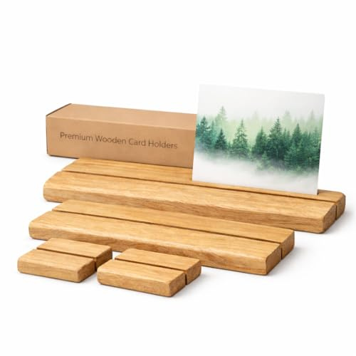 Generisch Premium Eichen Kartenhalter & Fotohalter Tisch, 4 Größen | Handgefertigte Holzleiste mit Nut, Kartenständer Holz, Menükartenhalter, Schmuck Display für Ohrringe & Karten