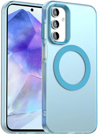 Techsuit für Samsung Galaxy A55 5G Hülle mit Soft Touch, Magnetring Kompatibel, Stoßfest, Verstärkte Ecken, Kameraschutz, Erhöhte Kanten, CandyCase Magnetic, Soft TPU, Blau