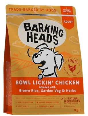 Barking Heads Complete Dry Dog Food 1kg x 4 - Adult All Hounder Bowl Lickin' Goodness Chicken - Natural Everyday Immunity & Vitality - Vet Approved