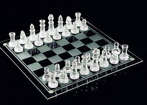 Juego de ajedrez de cristal esmerilado y transparente de 25,4 x 25,4 cm, parte inferior de fieltro para adultos y adolescentes (regalo para educación de juegos)